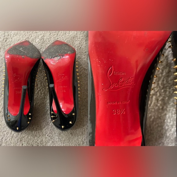 HOT Christian Louboutin Anjalina spike studded black patent leather pointy pumps - Picture 12 of 12
